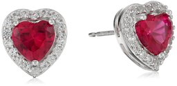 Amazon Collection Sterling Silver Birthstone Halo Heart Stud Earrings Ruby