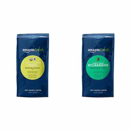 AmazonFresh Organic Fair Trade Peru Ground Coffee, Medium Roast, 12 Ounce & Direct Trade Nicaragua Ground Coffee, Medium Roast, 12 Ounce, 1 Pack