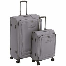 AmazonBasics, set di 2 valigie Premium, espandibili, morbide, con rotelle multiridezionali e chiusura TSA, (53 cm, 74 cm), Grigio