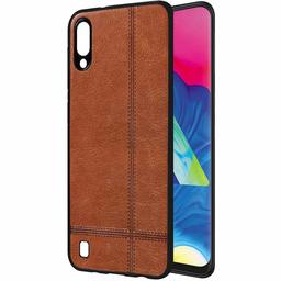 Amazon Brand - Solimo Leather Mobile Cover (Soft & Flexible Back case) for Samsung Galaxy M10 (Brown)