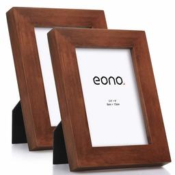 Eono by Amazon - Juego de 2 Marcos de Fotos de Madera Maciza y Cristal de Alta Definición para Pared o Sobremesa 9x13 cm Marrón