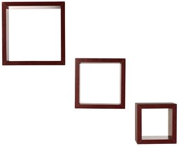 Amazon Brand - Solimo Square-Shaped Nesting Wall Shelf, Set of 3 (Matte Finish, Mahogany)