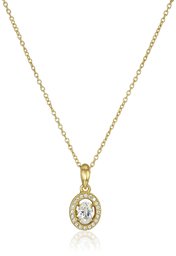 [Find] Amazon Collection 14 K Gold Plated Sterling Silver Oval Cubic Zirconia Halo Pendant Necklace