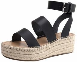 The Drop Women's Listilla Espadrille Flatform Ankle Strap Sandal, Faux Leather Black, 12