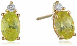 18K Yellow Gold Plated Sterling Silver Peridot Colored Cubic Zirconia Stud Earrings