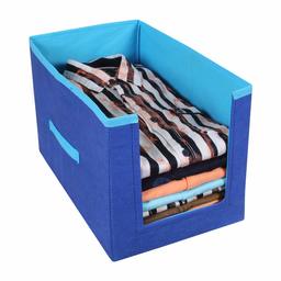 Amazon Brand - Solimo Fabric Shirt Stacker Organiser, Set of 1, Medical Blue with Royal Blue