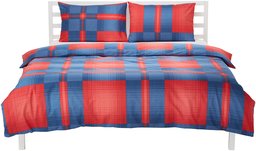 Amazon Basics Lightweight Flannel Duvet Set, Red Check, 260 x 220  cm and 2 pillowcases of 50 x 80