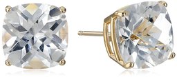 14k Yellow Gold Cushion-Cut Checkerboard Created White Sapphire Stud Earrings (8mm)