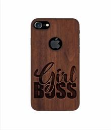 Amazon Brand - Solimo Designer Girl Boss On Wood 3D Printed Hard Back Case Mobile Cover for Apple iPhone 7 (with Logo Cut)