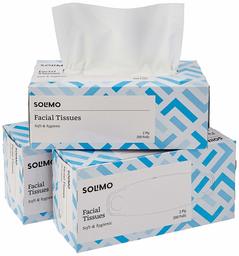 Amazon Brand - Solimo 2 Ply Facial Tissues Carton Box - 200 Pulls (Pack of 3)