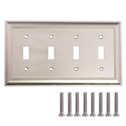 AmazonBasics Quadruple Toggle Wall Plate, Satin Nickel, 1-Pack