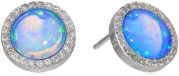 Stud Earrings Featuring Blue Created Opals and Cubic Zirconia Frame Stud Earrings