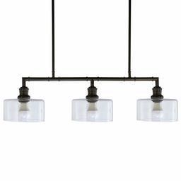 Amazon Brand – Stone & Beam Industrial Triple Glass Shade Ceiling Hanging Pendant Chandelier Fixture - 23 x 7 x 36 Inches, Gunmetal Black