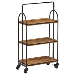 Amazon Brand – Stone & Beam Industrial Rustic Arced Rolling Wood Metal Kitchen Bar Cart Island with Wheels, 37.2 Inch Height, Storage, Brown, Black