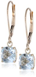 10k White Gold Cushion Checkerboard Cut Aquamarine Leverback Earrings (6mm)