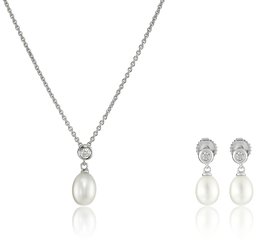 [Find] Amazon Collection suta-ringusiruba-howaitoo-baru Freshwater Cultured Pearls suwarohusuki-zirukoniapendantonekkuresu and Earrings Jewelry Set