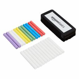 AmazonBasics Dustless Chalk with Eraser, Assorted and White, 24 Pack