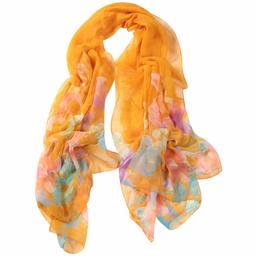 WAMSOFT Chiffon Scarf, Womens Girls Floral Scarve Summer Beach Wraps Sheer Shawls Outdoor Business Large Pashmina Gift Scarf Gold Yellow