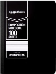 AmazonBasics College Ruled Composition Notebook, 100 Sheet, Solid Black, 36-Pack