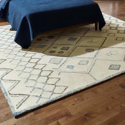 Amazon Brand – Rivet Geometric Boho Bohemian Wool Area Rug, 8 x 10 Foot, Cream with Blue