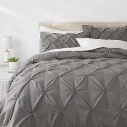 AmazonBasics Pinch Pleat Comforter Set - King, Dark Grey (Renewed)