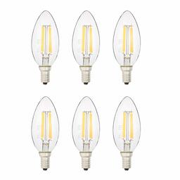 AmazonBasics 40 Watt Equivalent, All Glass, Dimmable - B11 LED Light Bulb, Soft White, 6-Pack