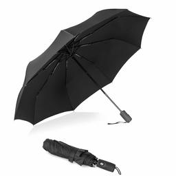 Eono by Amazon - Ombrello Portatile Automatico Antivento, Ombrello Pieghevole Compatto, Folding Umbrella, con Stecche Rinforzate in Teflon, Baldacchino Rinforzato, Impugnatura Ergonomica, Nero