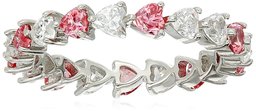 Platinum-Plated Sterling Silver Swarovski Zirconia Red White Heart All-Around Band Ring, Size 7