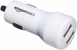 AmazonBasics Dual-Port USB Car Charger Adapter for Apple and Android Devices, 4.8 Amp, 24W, White