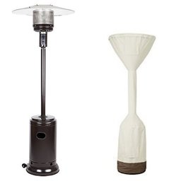 AmazonBasics Havana Bronze, Commercial, Propane 46,000 BTU, Outdoor Patio Heater with Wheels, Havana Bronze & Stand-Up Patio Heater Cover Set