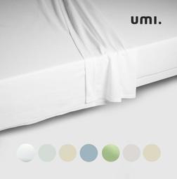 UMI. d'Amazon Drap Plat King Size 100 % Satin de Coton uni, 300 Fils au Pouce carré, Blanc