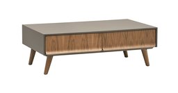 Amazon Brand – Rivet Mid-Century Lacquer Two-Drawer Coffee Table, Grey and Walnut