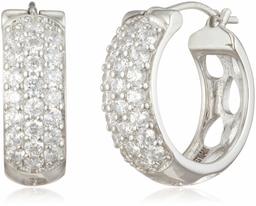 Sterling Silver (Platinum Plated) Cubic Zirconia Clear Color Round Cut Huggie Hoop Earrings