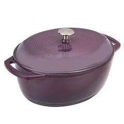 AmazonBasics SX-7QTZ Geëmailleerde gietijzeren braadpan, „Dutch oven“, ovaal, 6.6 l, paars, 327 x 259 x 140 mm