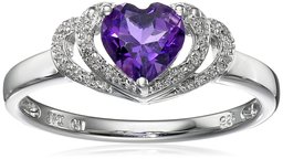 Sterling Silver Amethyst and Diamond Accent Open Halo Heart Ring, Size 6