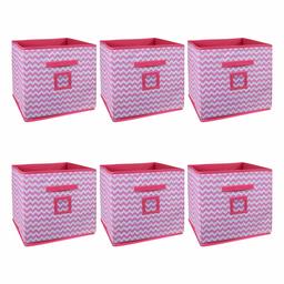 Amazon Brand - Solimo Printed Fabric Storage Box, Small, Set of 6, Pink