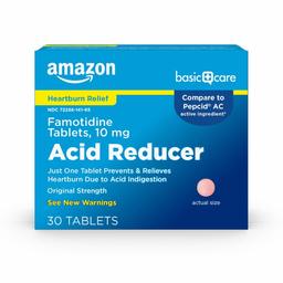 Amazon Basic Care Original Strength Famotidine Tablets, 10 mg, Acid Reducer for Heartburn Relief, 30 Count