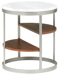 Amazon Brand – Rivet Round Three-Shelf White Marble and Stainless Steel End Side Table