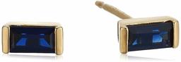 18K Yellow Gold Plated Sterling Silver Baguette Cut Created Blue Sapphire Stud Earrings