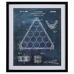 Amazon Brand – Stone & Beam Modern Dark Blue Print, Billiard Rack Patent Wall Art, in Black Frame, 28