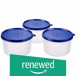 (Renewed) AmazonBrand - Solimo Plastic Lunch Box Set, 535 ml, Set of 3, Blue