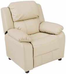 AmazonBasics LeatherSoft Kids/Youth Recliner with Armrest Storage, 5+ Age Group, Beige