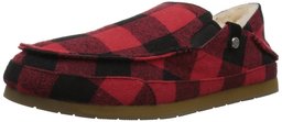 206 Collective Men's Bower Collapsible Back Shearling Moccasin Slipper, Red Buffalo Check Textile, 9 D US