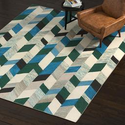 Amazon Brand – Rivet Modern Chevron Wool Area Rug, 8 x 10 Foot, Blue, Green, Ivory