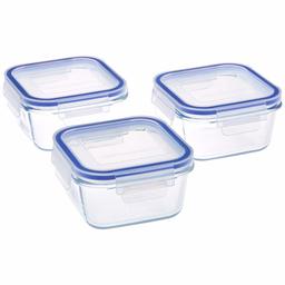 Amazon Brand - Solimo Square Glass Storage Container Set, 490ml, Set of 3, Transparent