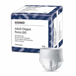 Amazon Brand - Solimo Adult Diaper Pants - 10 Count (Medium) - Waist Size 60-110 cm (24