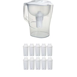 AmazonBasics 10-Cup Water Pitcher with Filter and AmazonBasics Replacement Water Filters for AmazonBasics & Brita Pitchers - 10-Pack