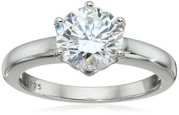 Platinum-Plated Sterling Silver Solitaire Ring set with Round Swarovski Zirconia (2 cttw), Size 7