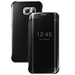 Amazon Brand - Solimo Protective Clear View flip Cover for Samsung Galaxy S6 Edge Plus (Black)