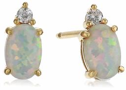 18K Yellow Gold Plated Sterling Silver Created Opal Stud Earrings